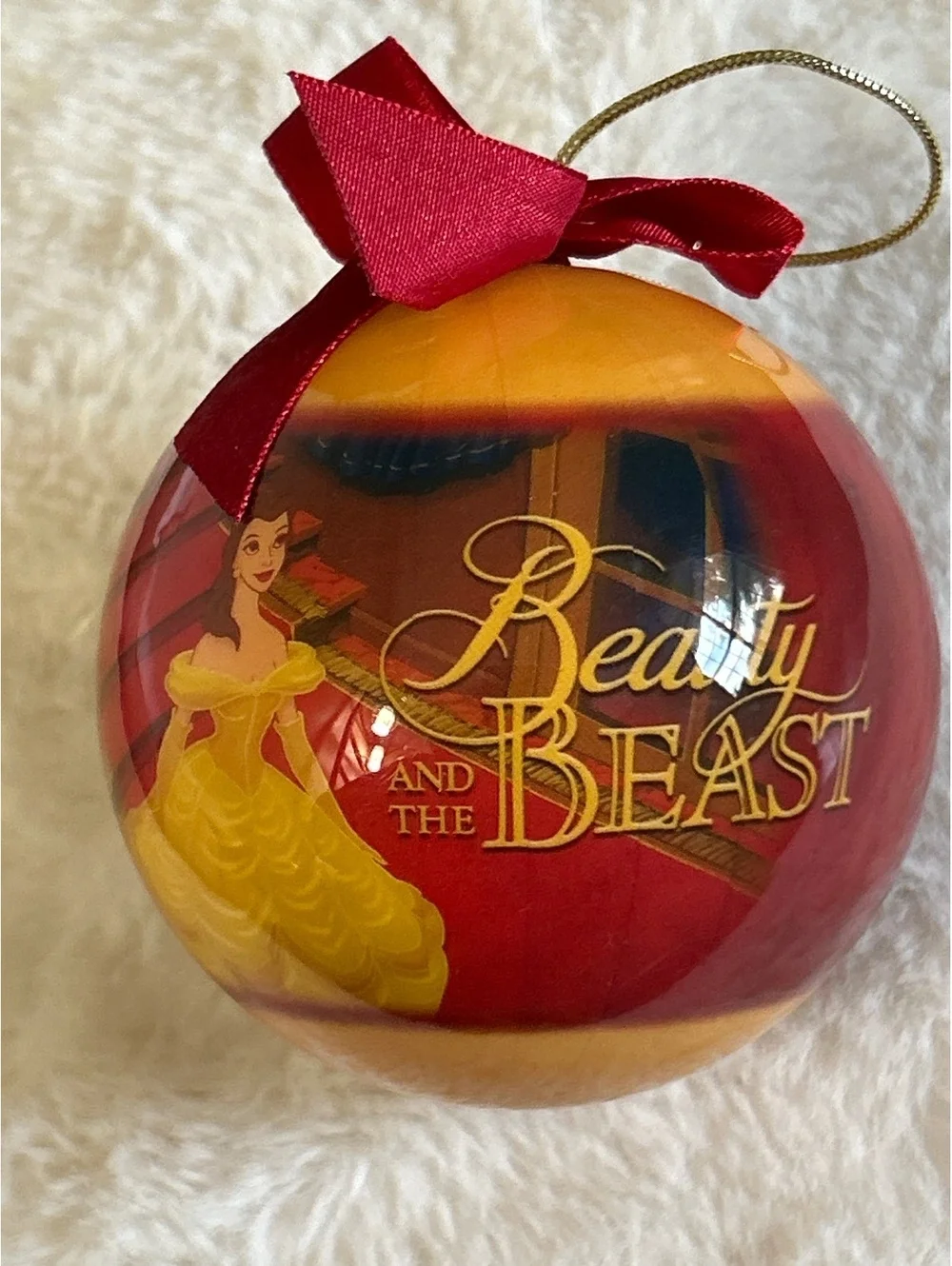 Disney Beauty and the Beast Christmas Ornament Ball with Red Bow